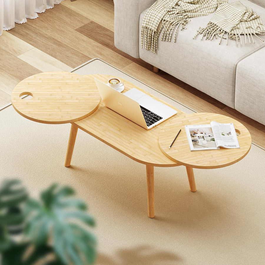 Modern Coffee Table, Nesting Living Room Tables, Bamboo Minimalist Extendable Table, Natural Bamboo Color 2