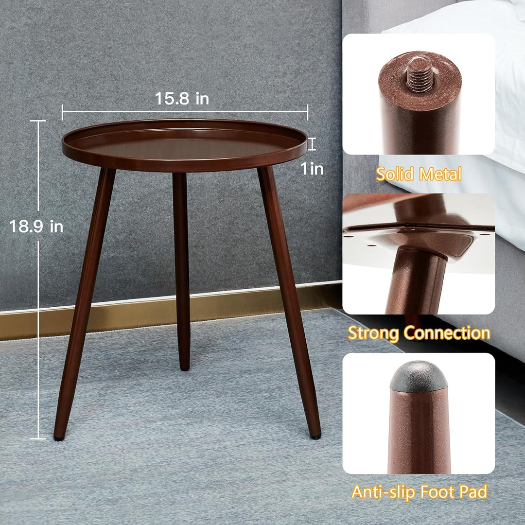 End/Side Tables - Small Round Accent Table, Metal Bronze