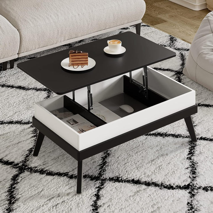 Lift Top Coffee Table with Hidden Storage, Adjustable, Black