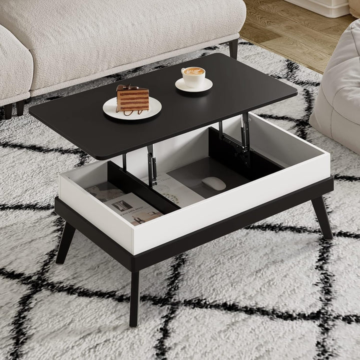 Lift Top Coffee Table w/ Hidden Storage, Convertible Dining, Basic Black