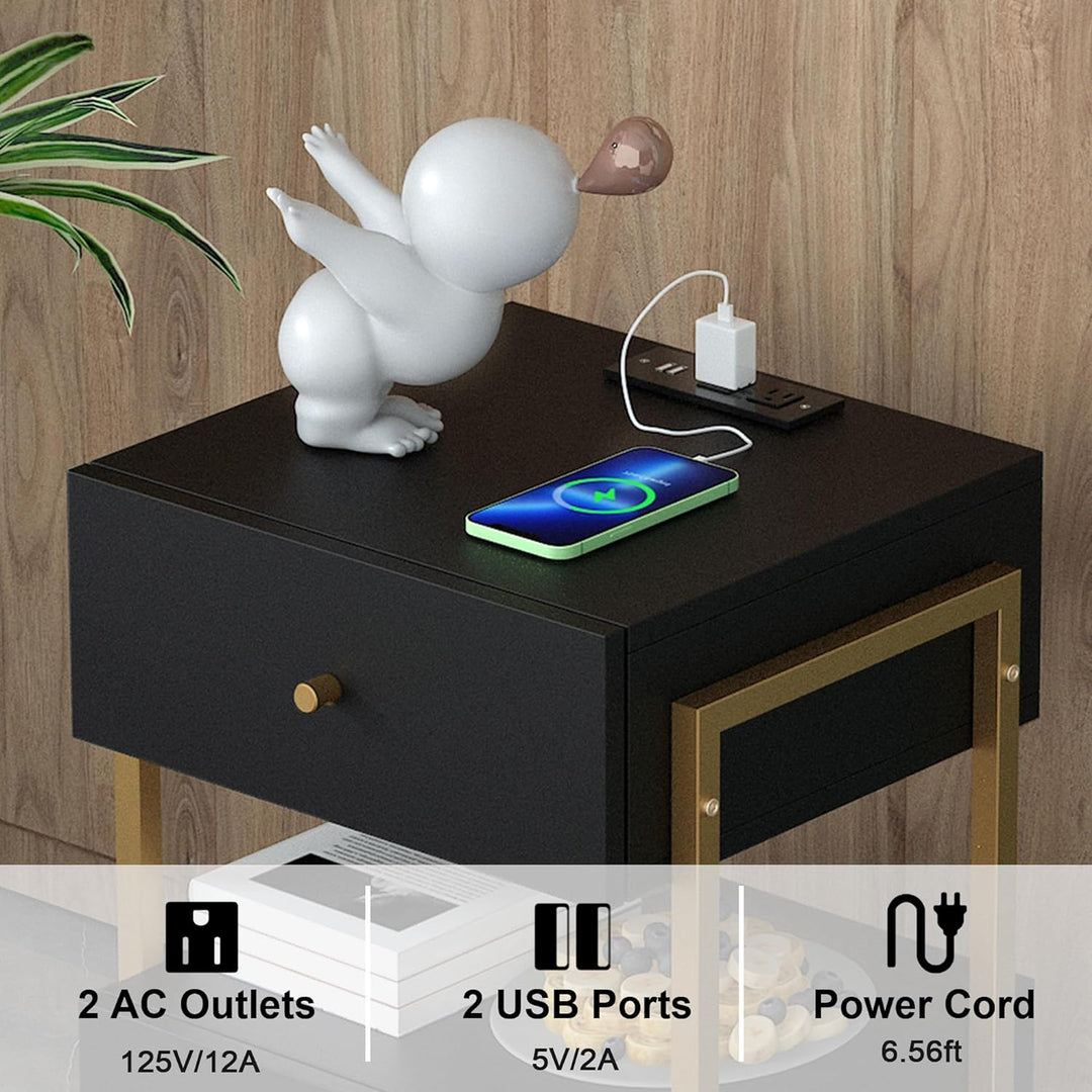 Nightstand Set of 2, USB Ports, Outlets, Modern Farmhouse