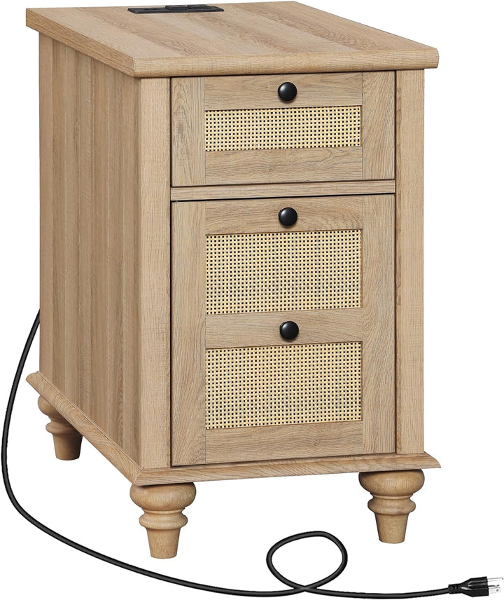 Farmhouse Rattan End Table Charging Station