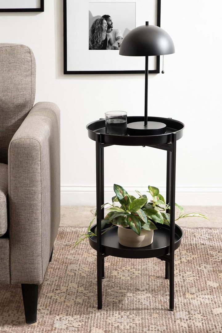 Celia Transitional Round Accent Tray Table, Black