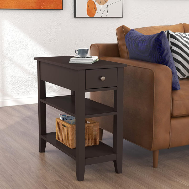 Side Table, Narrow End Table, 3-Tier Sofa End Table