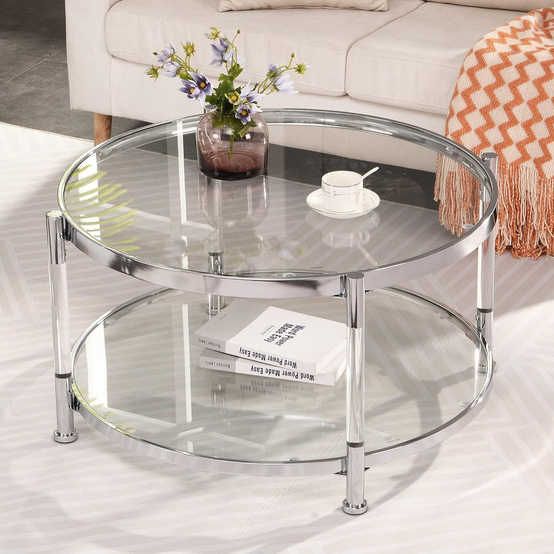 Acrylic Glass Coffee Table, Round with Metal Frame - Chrome