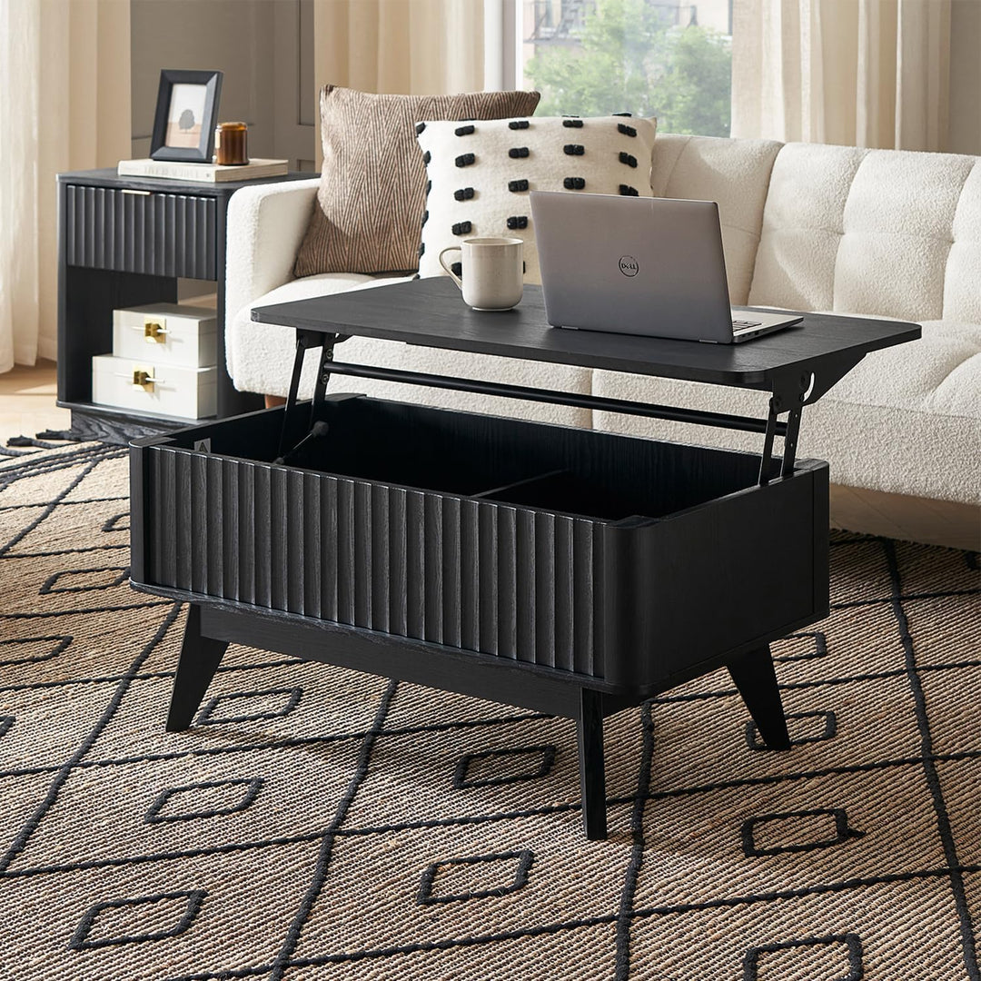 Mopio Coffee Table with Lifting Top, Mid-Century Modern Farmhouse, Black Oak