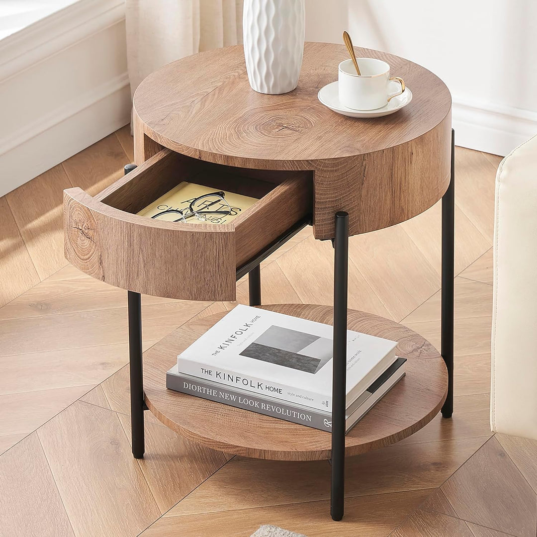 Round End Table Farmhouse Side Table Wooden