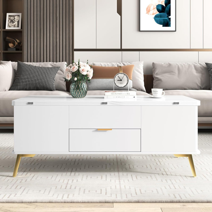 Merax Modern Lift Top Coffee Table with Drawers, White