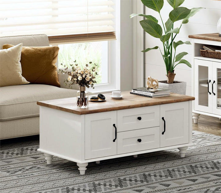 Modern Coffee Table with Storage Cabinet, White