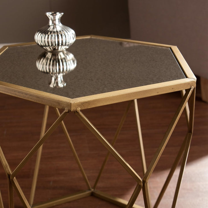 Joelle Geometric Accent Table, Soft Gold, Antique Mirror