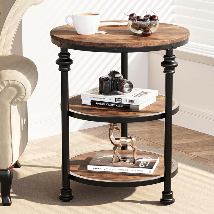 3-Tier Side Table, Rustic Brown Accent Table