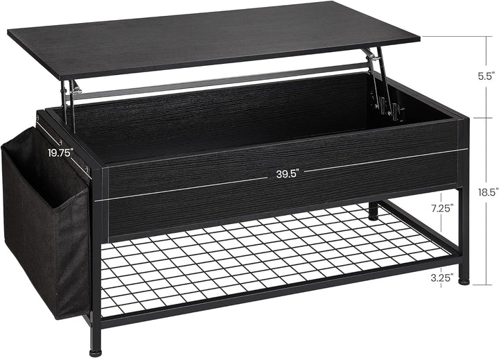 Lift-Top Coffee Table with Hidden Storage, Black