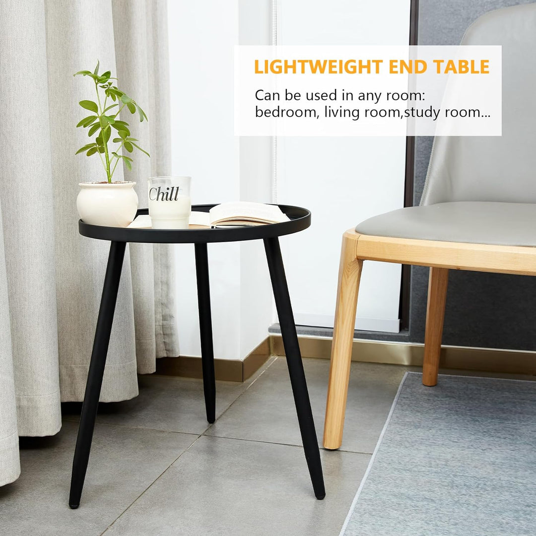 Decent End/Side Tables - Small Round Accent Table, Metal Black Narrow Night Stands with 3 Legs, Ideal for Any Room