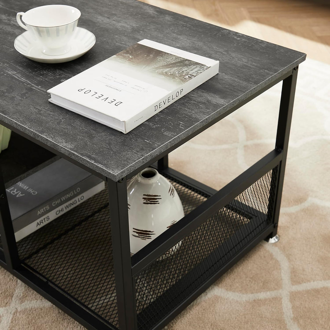 Versatile Coffee Table with Storage, Modern Industrial, Charcoal Grey