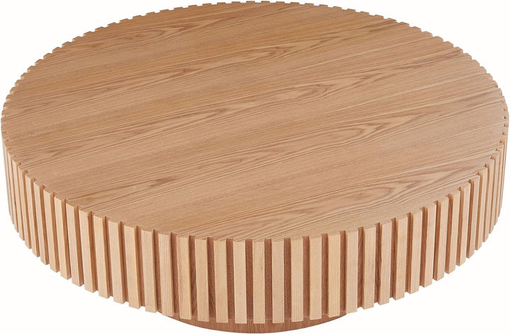 31.49" Round Farmhouse Coffee Table, Circle Drum, Oak, 31.49'' x 13.77''h