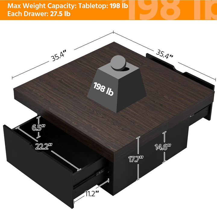 Stylish Wood Coffee Table with Storage Drawers, Espresso