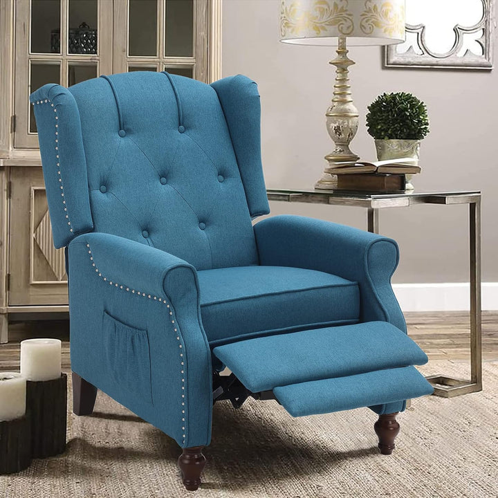 Wingback Recliner Chair, Heat Massage Tufted Sofa(Blue)