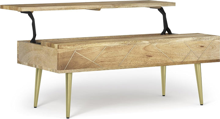 Solid Mango Wood Contemporary and Mid Century Lift Top Coffee Table, Natural