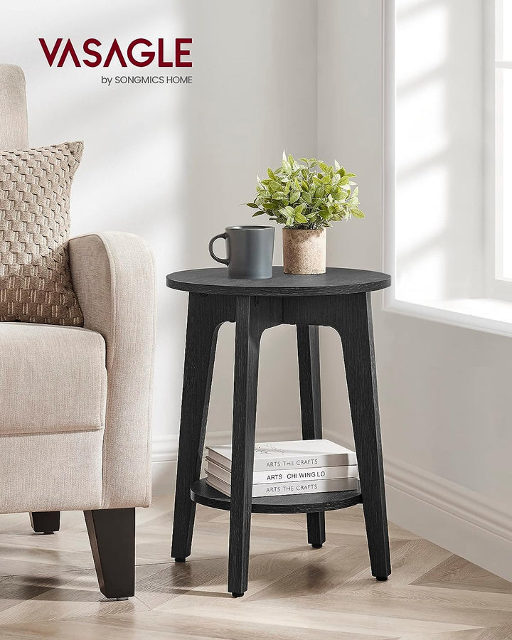 Round Side Table, End Table, Nightstand, Black