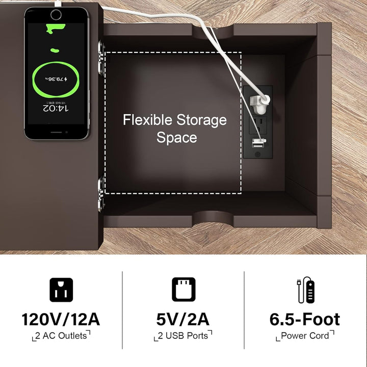End Table w/ Charging Station, Flip Top Side Table
