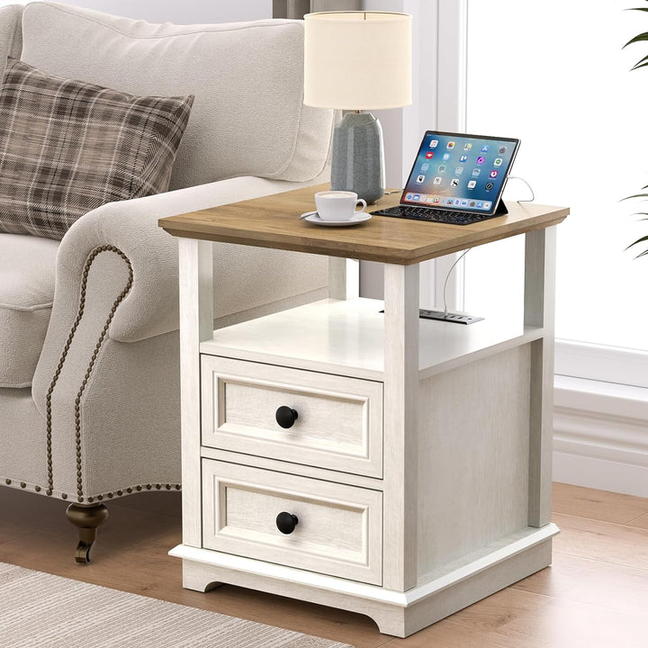 End Table with USB C Charging, 24" Sofa Side Table