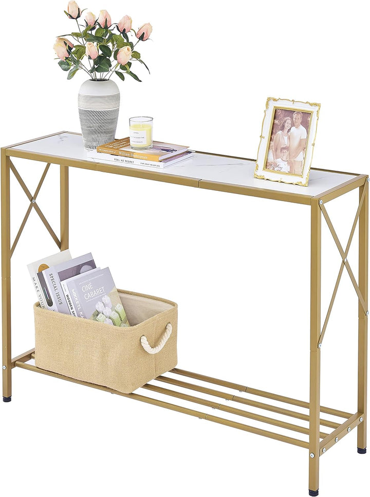 Console Table, 2-Tier Entryway Table41.8L Gold & White