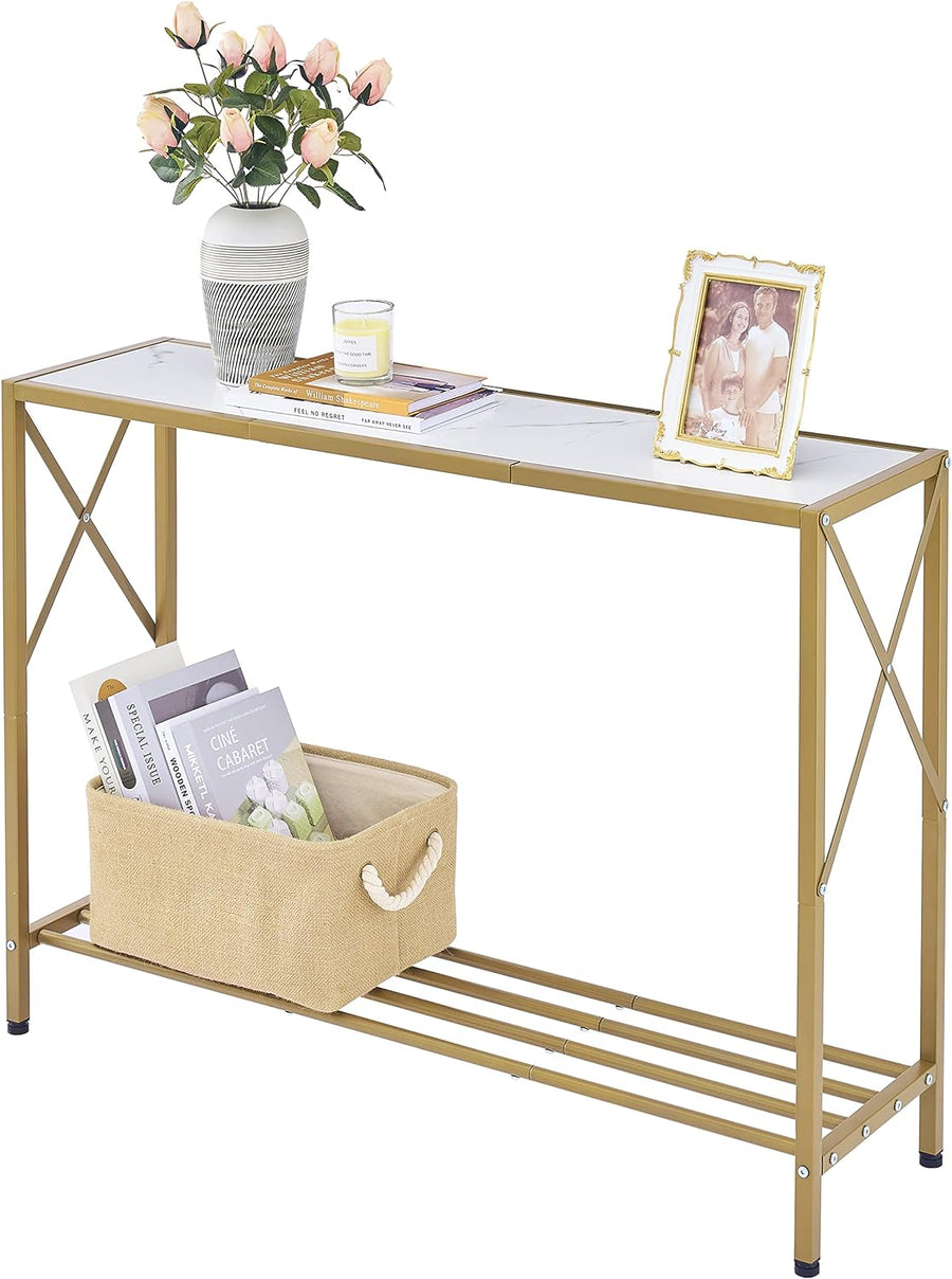 Console Table, 2-Tier Entryway Table41.8L Gold & White