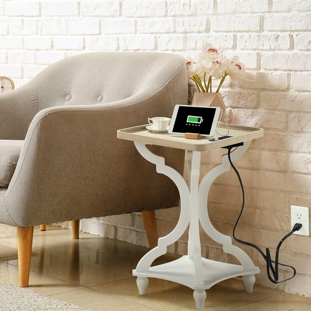 Farmhouse Accent End Table w/ Charging Station