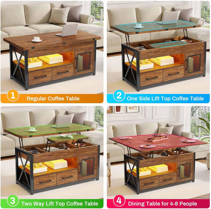 Lift Top Coffee Table with Storage Cabinet, Rustic Brown