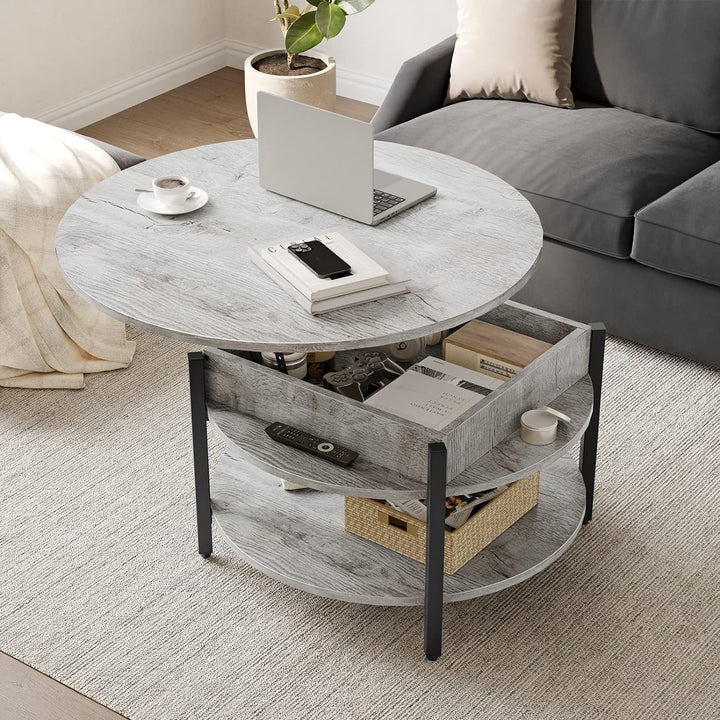 Lift Top Coffee Table with Storage, 35.43" Round Dining Table, Gray