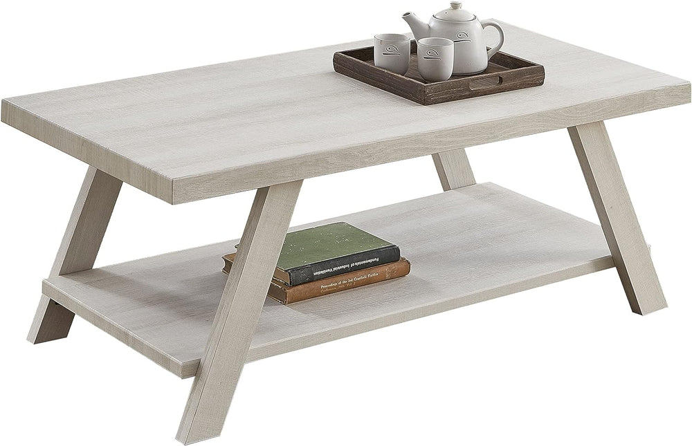 Roundhill Furniture Contemporary Wood Shelf Coffee Table, White