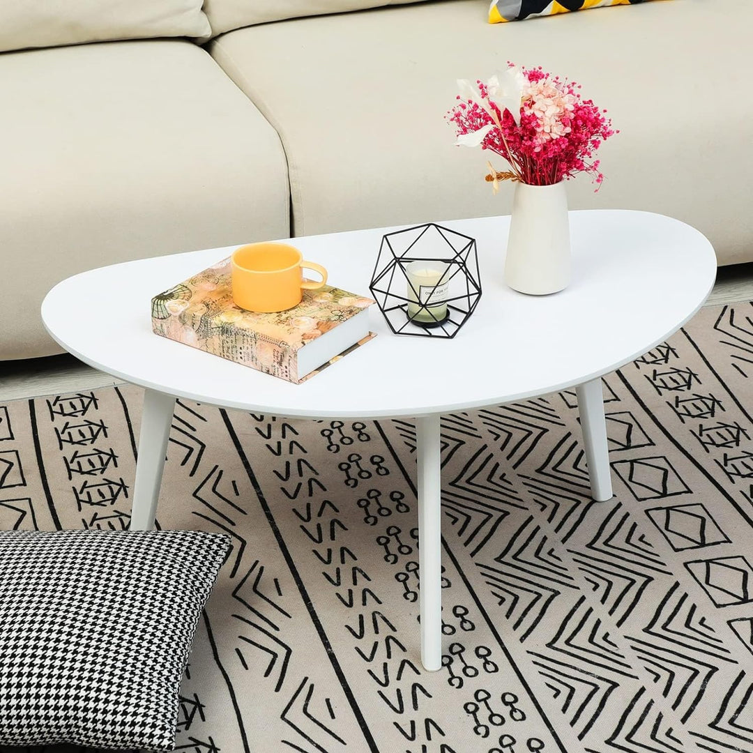 Small White Oval Coffee Table for Small Spaces, Modern