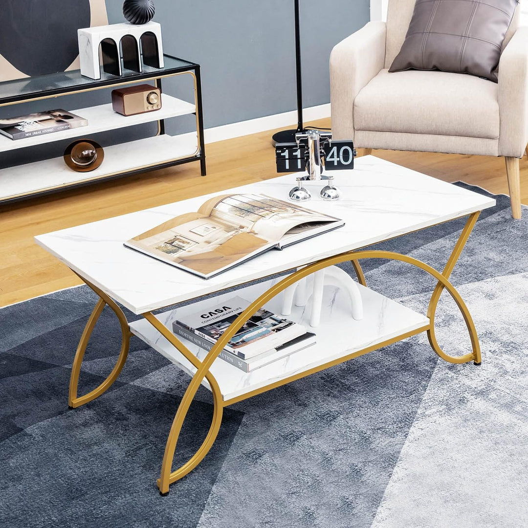 COSTWAY Marble Coffee Table, Modern Faux Marble Accent Table