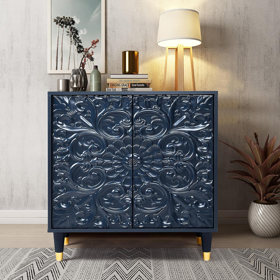 Accent Cabinet 2 Doors Luxury Carving Board Storage Sideboard