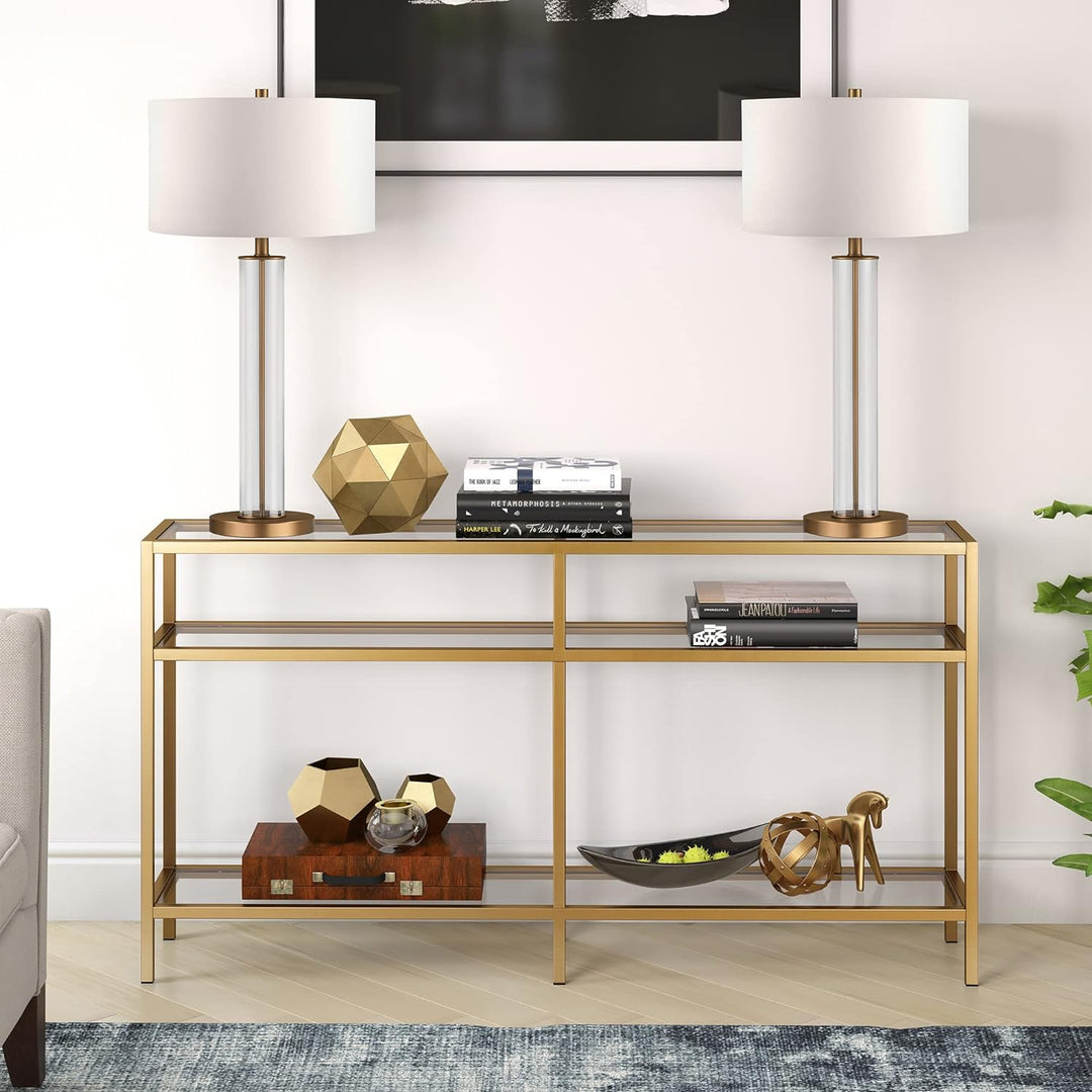 Rectangular Console Table, Brass Finish, Entryway Accent