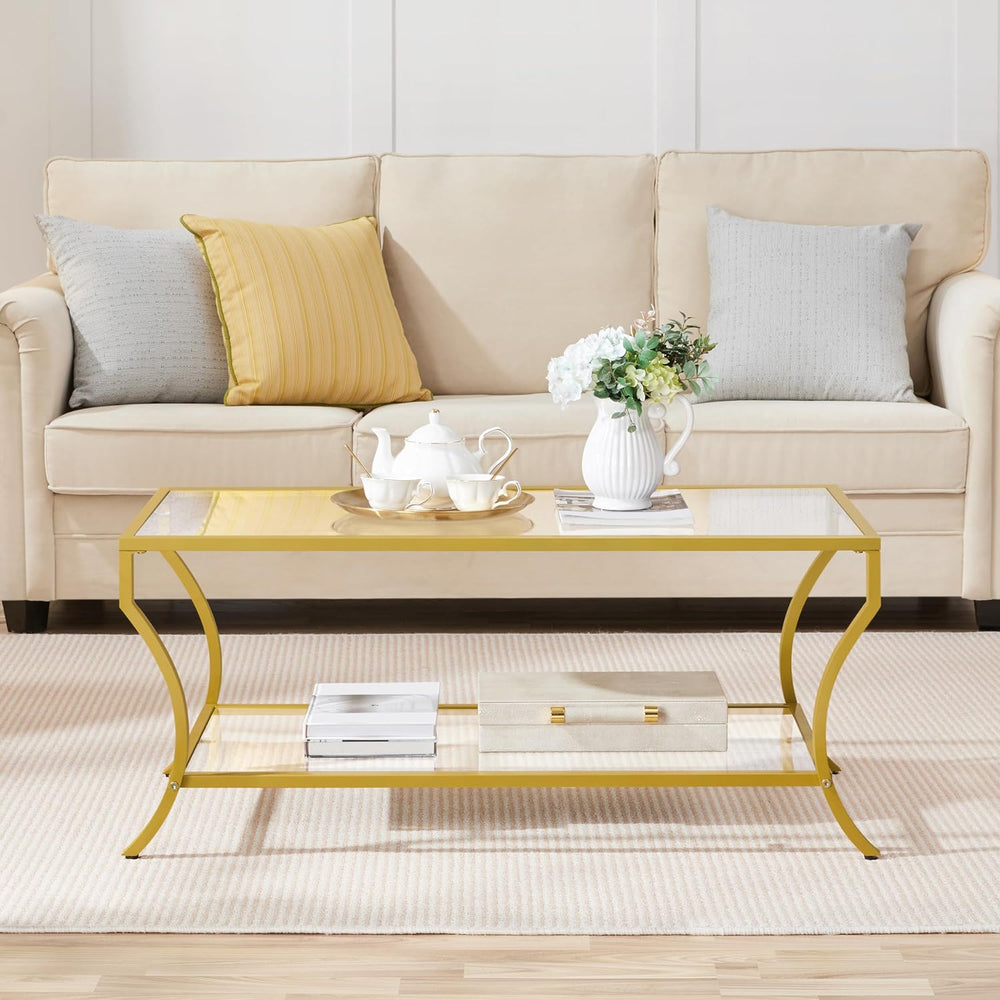 Rectangular Glass Coffee Table, Gold