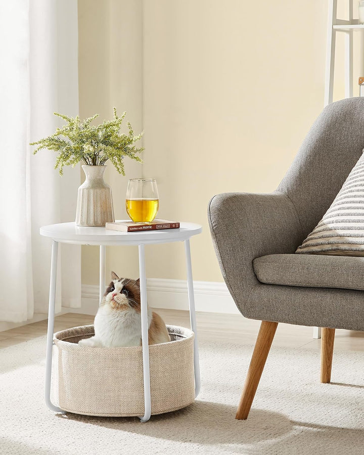 Small Round Side End Table, Classic White Sand