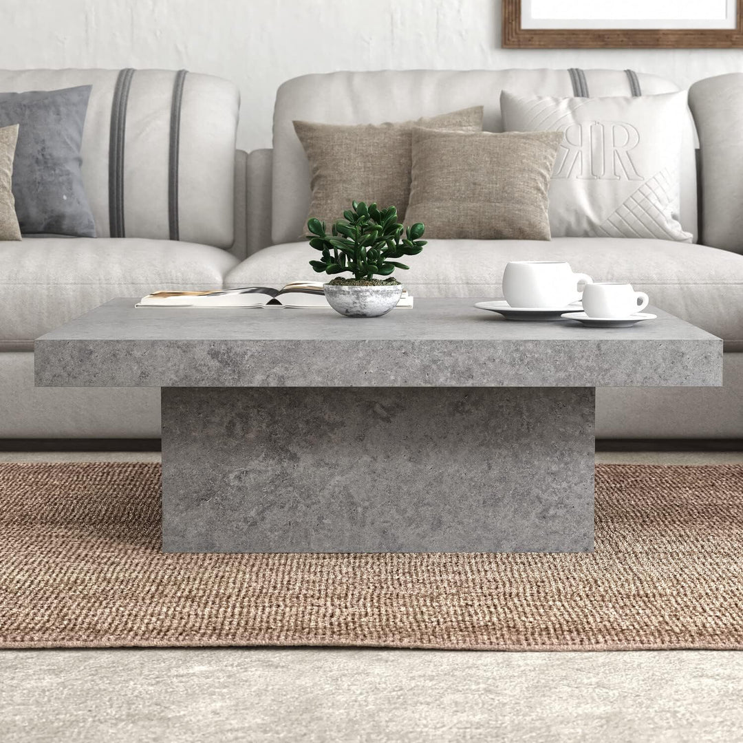 Galano Carmelo Modern Rectangular Coffee Table with Storage Drawer, Concrete Cool Grey