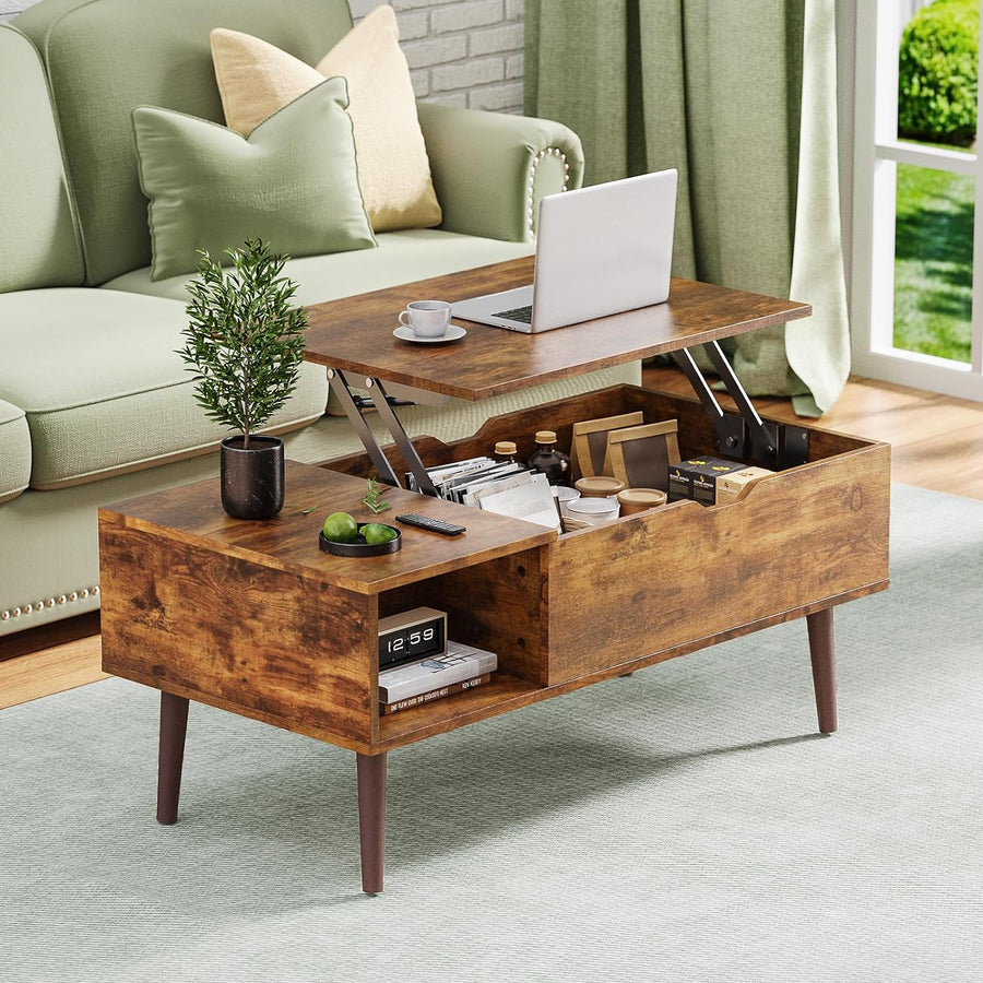 Versatile Coffee Table with Hidden Storage, Rust Brown