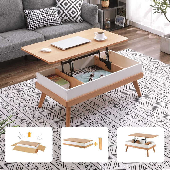 Lift Top Coffee Table with Hidden Storage, Oak