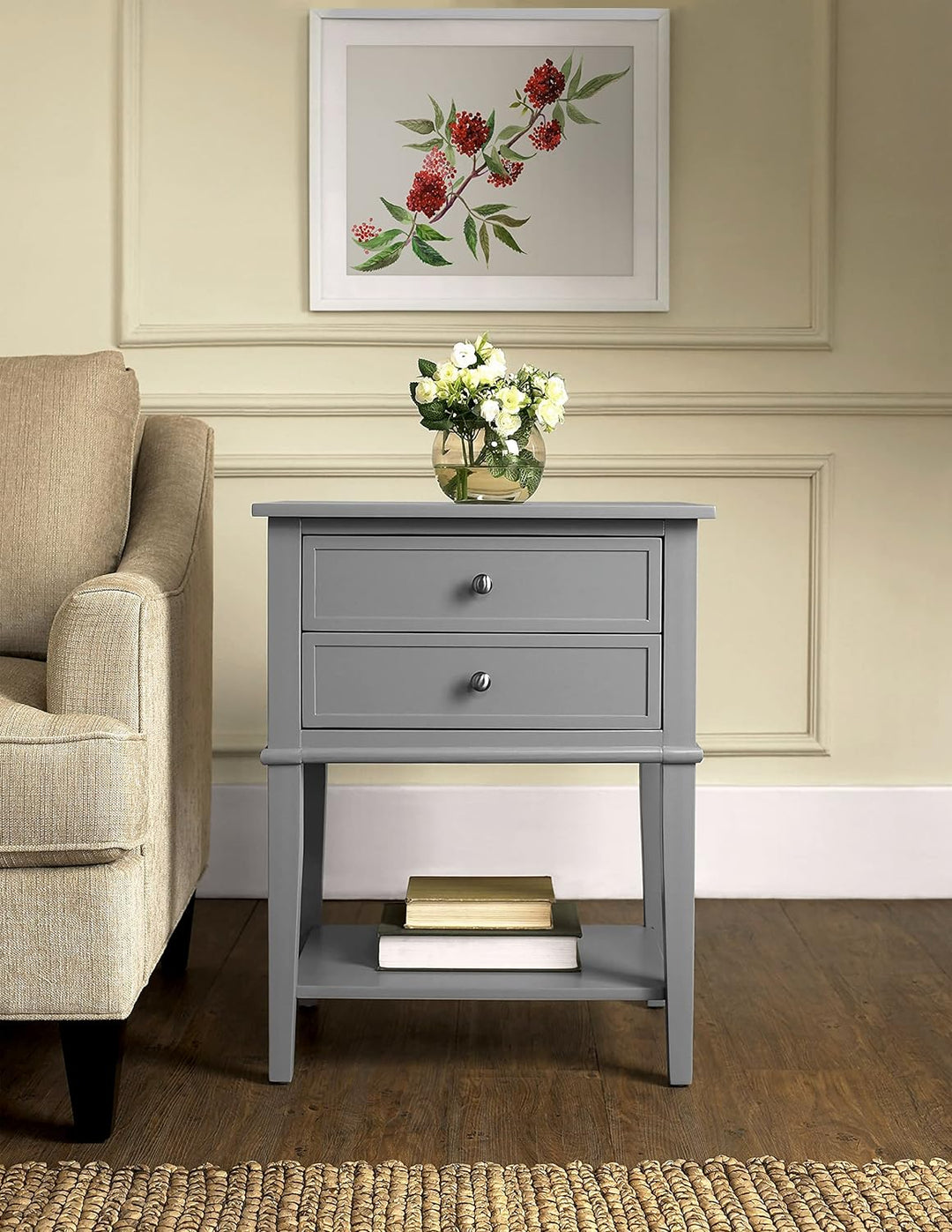 Franklin Accent Table with 2 Drawers, Grey