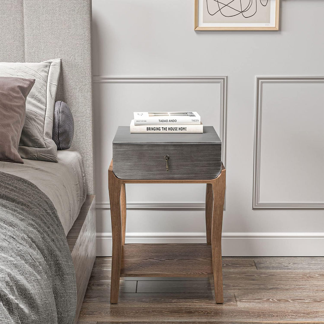 Rustic Nightstand, 2-Tier Farmhouse Bedside Table