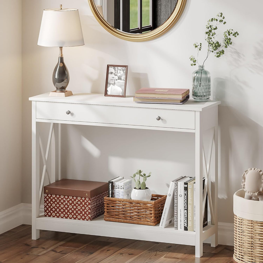 Oxford Design Console Table, White Foyer Table