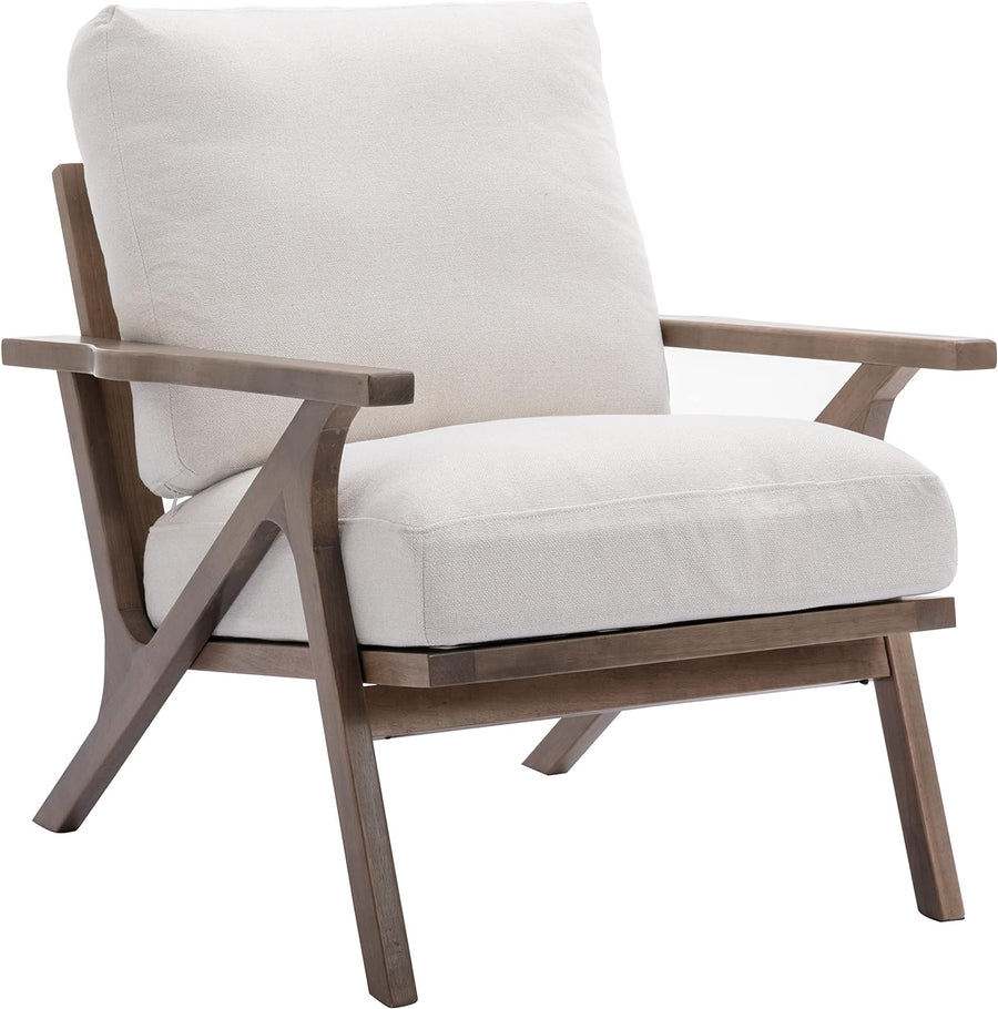 Mid Century Accent Armchair Linen White