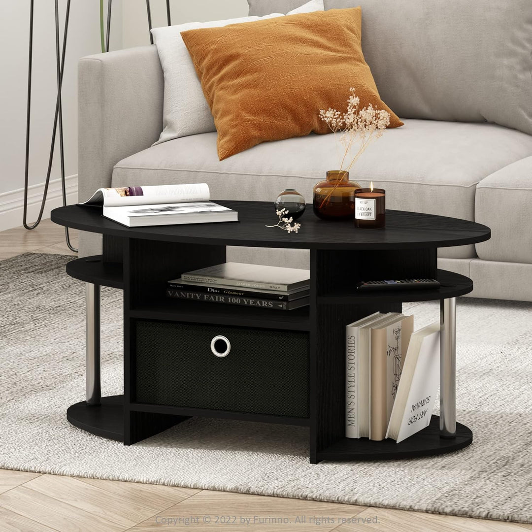 Furinno Jaya Simple Design Oval Coffee Table, Americano/Chrome/Black