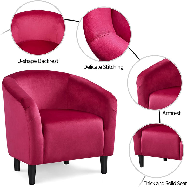 Velvet Accent Chair Upholstered Barrel Chair Sitting Chair Rose Red