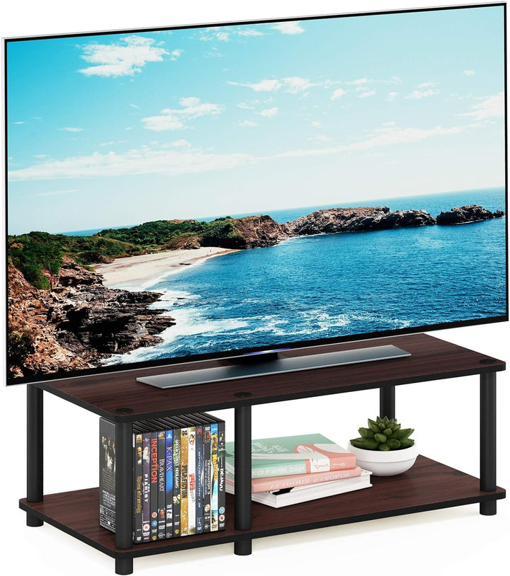 Furinno Mid TV Stand with Black Tube, Dark Cherry