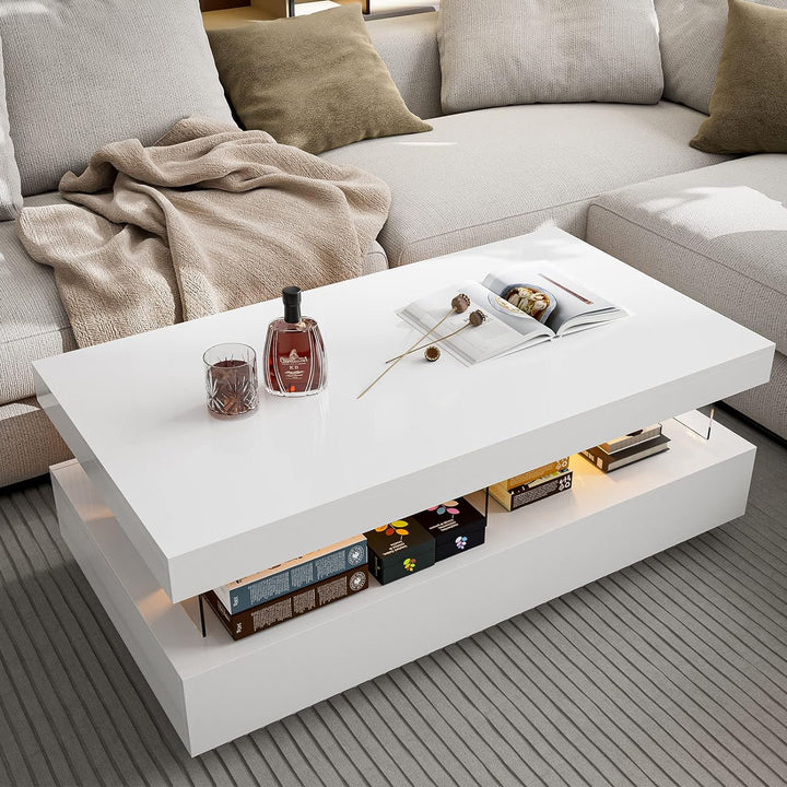 Modern LED Coffee Table, White High Gloss Finish, Acrylic Design