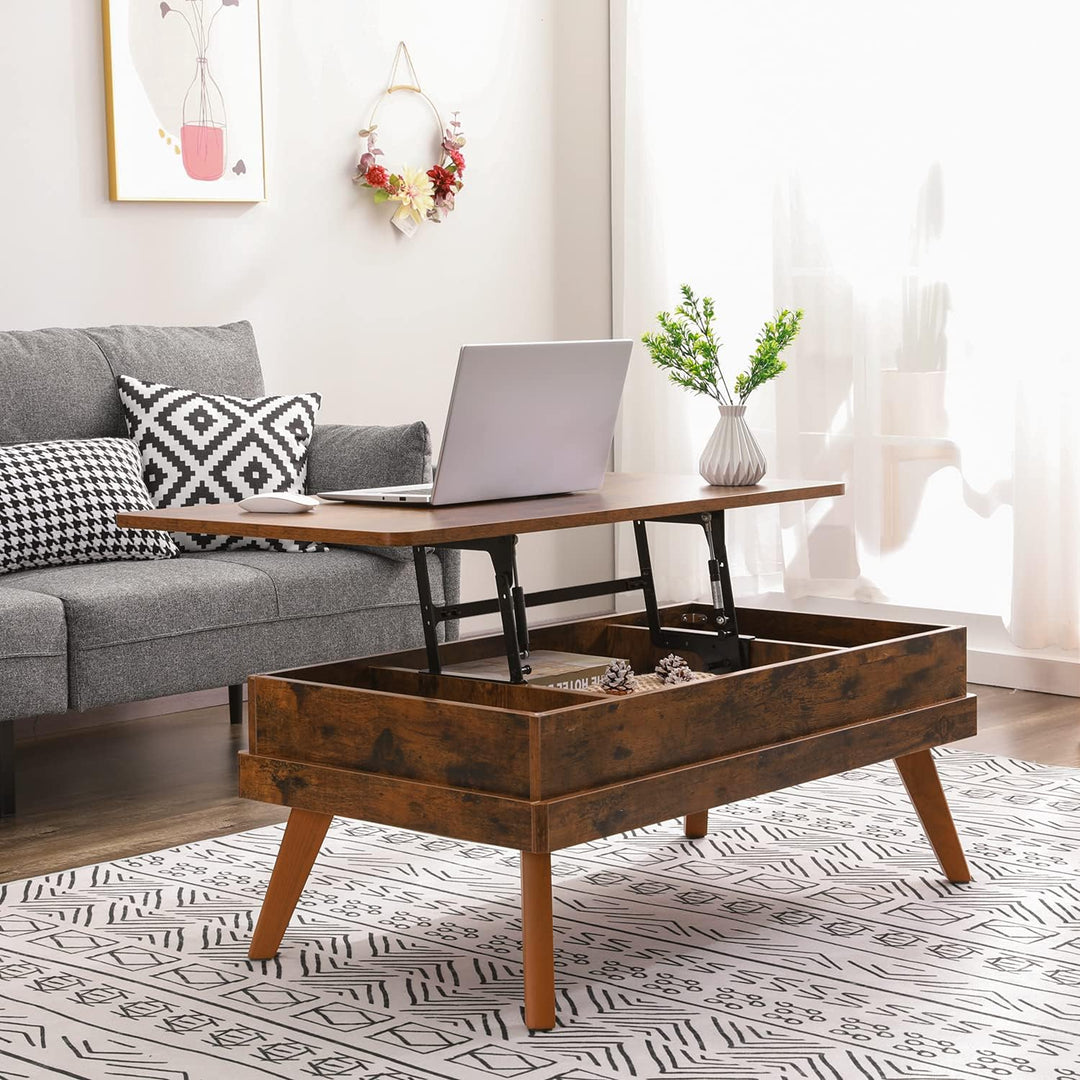 Rustic Lift-Top Coffee Table with Hidden Storage, Industrial