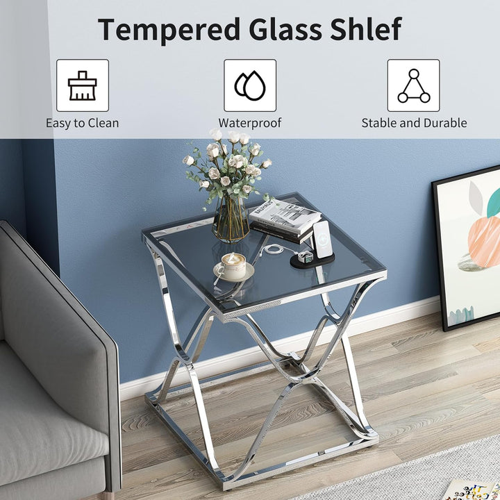 Glass End Table for Living Room, Bedroom